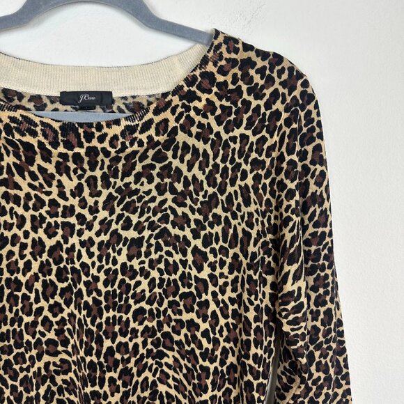 J.Crew 100% Merino Wool Leopard Print Pullover Sweater M Boho Soft Casual Cozy - Picture 2 of 10